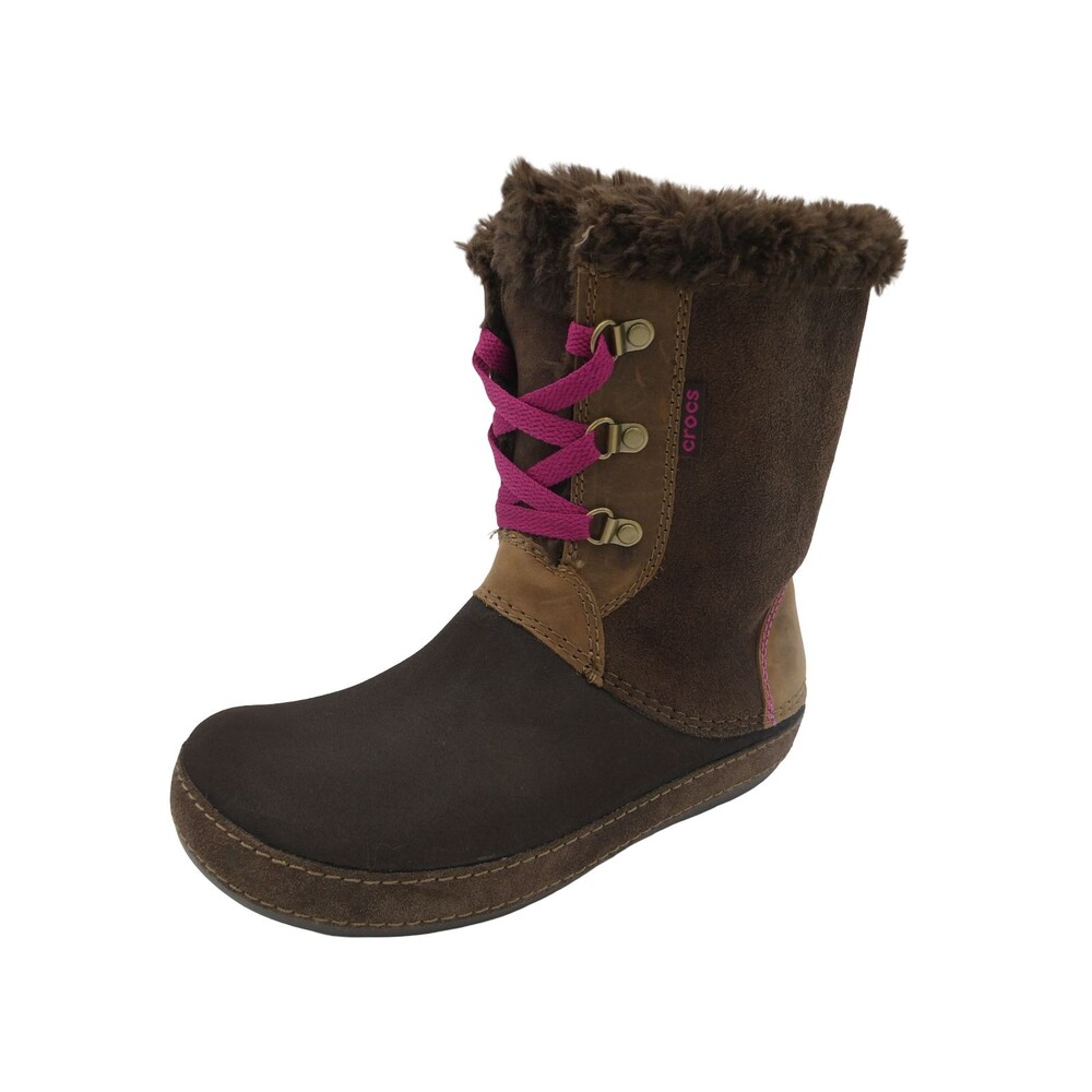 Crocs Berryessa Hiker Women's 6 Brown Pink Suede Faux Fur Winter Boots 12913